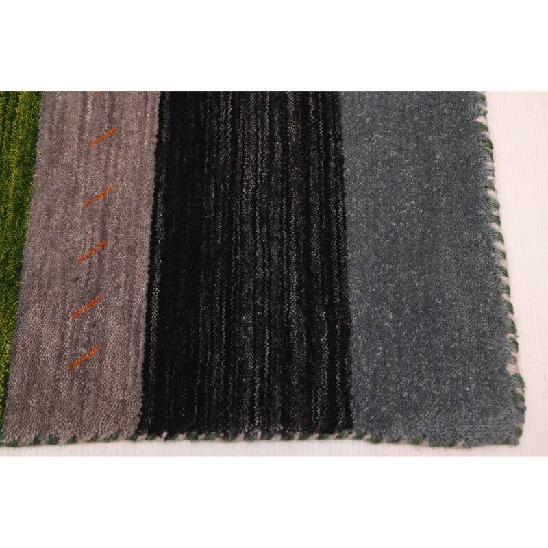 ECARPETGALLERY Hand Loomed Kashkuli Gabbeh Dark Navy, Green Wool Rug - 7'0 x 9'9