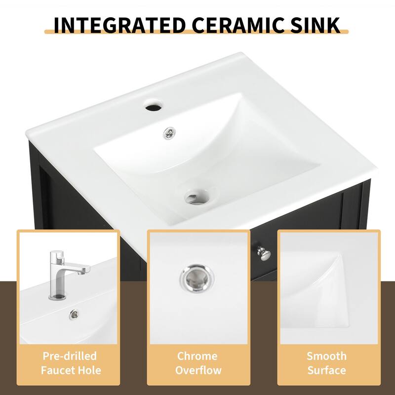 Roomfitters 20" Bathroom Vanity with Sink, Soft-Close Cabinet with Door Racks & Adjustable Shelf