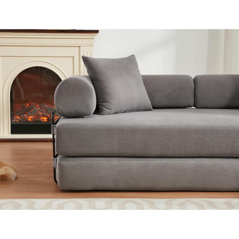 Modular Sofa Bed 78.5" - Corduroy Upholstery, Convertible King Size