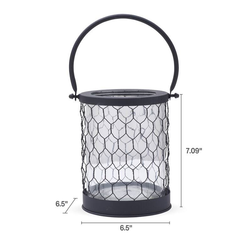 Elements Black Glass and Wire Lantern, 6X7 Inch
