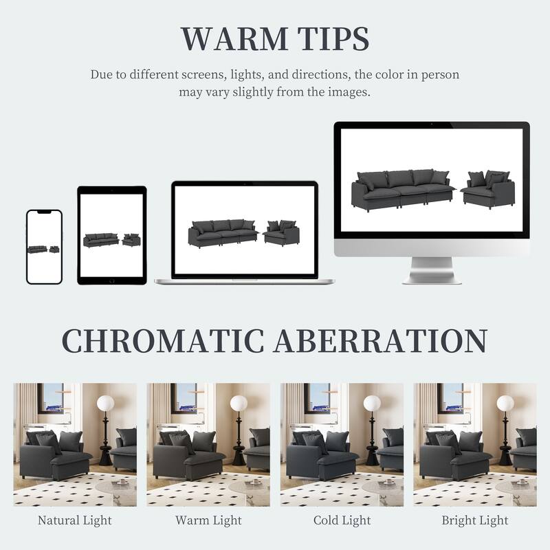2-Piece Chenille Modular Sofa Set (3+Armchair) with Skirt Edge & Spring Cushions
