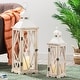 preview thumbnail 8 of 49, Glitzhome 2-Piece Oversize Farmhouse Wood/ Metal Hanging Candle Holders Decorative Lanterns