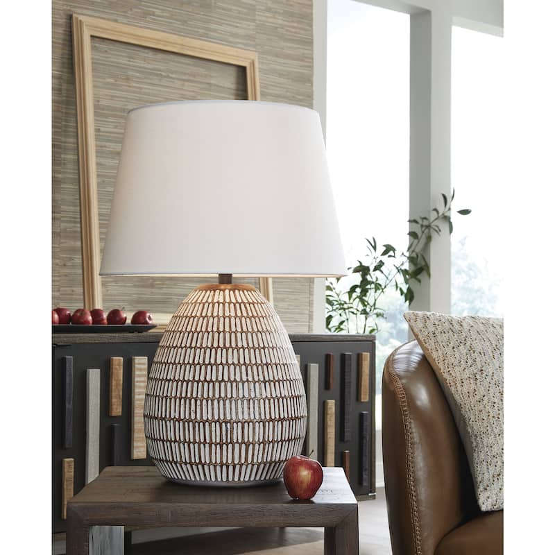 Signature Design by Ashley Darrich Beige/White Table Lamp - 18.25" W x 18.25" D x 28.25" H