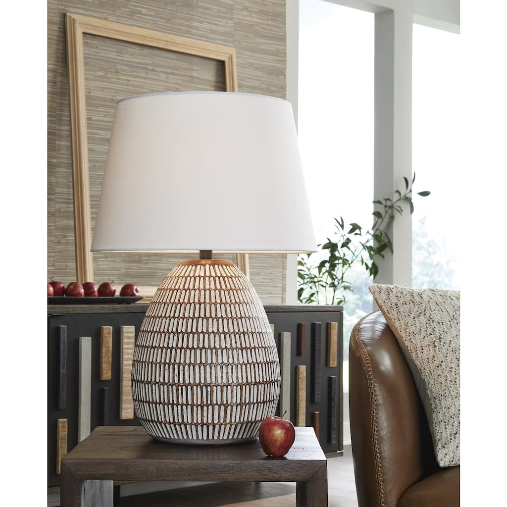 Signature Design by Ashley Darrich Beige/White Table Lamp - 18.25" W x 18.25" D x 28.25" H