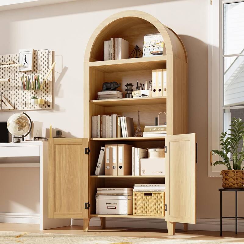 5-Tier Open Display Book Shelf, Arched Kitchen Pantry Storage Cabinet