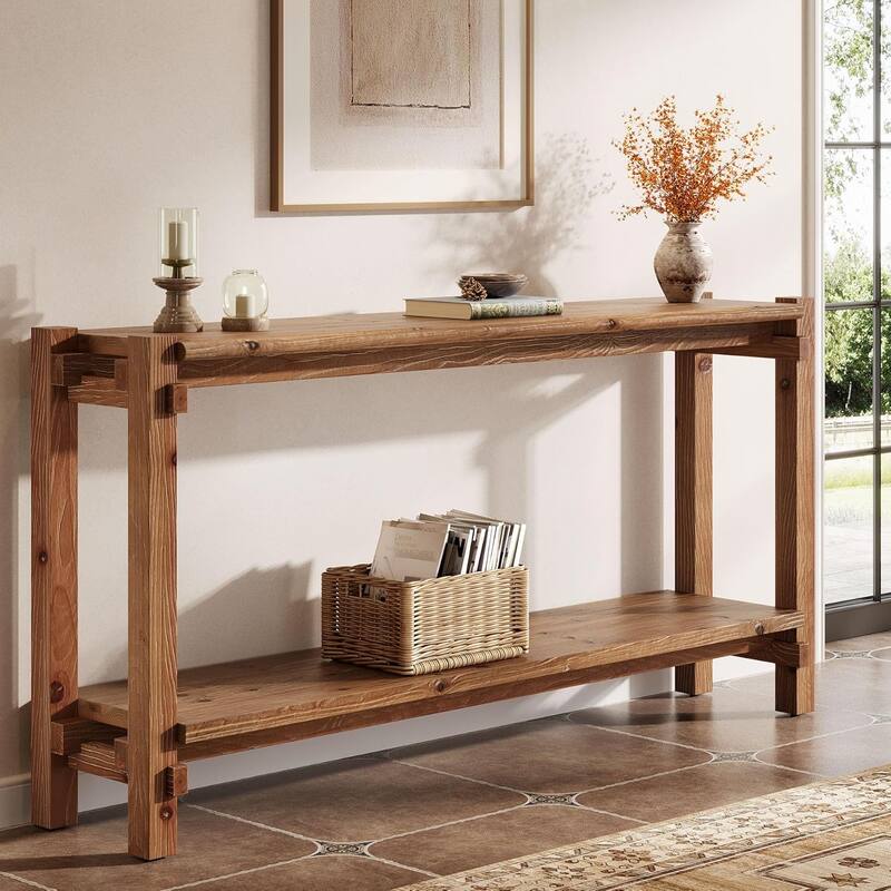 63-Inch Solid Wood Console Table - Brown - Wood
