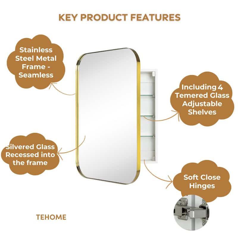 Modern & Contemporary Oversized Medicine Cabinet Mirror - 30" x 22"