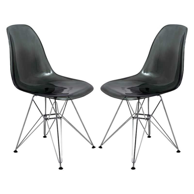 Cresco Transparent Acrylic Chairs with Chrome Eiffel Legs - Modern Dining Chairs for Kitchen Dining Room Home Office Set of 2 - Transparent Black