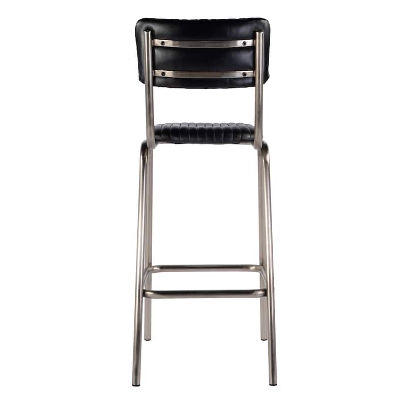 Waylon 31 in. Seat Height Leather and Iron Bar Height Stool with Back and Footrest