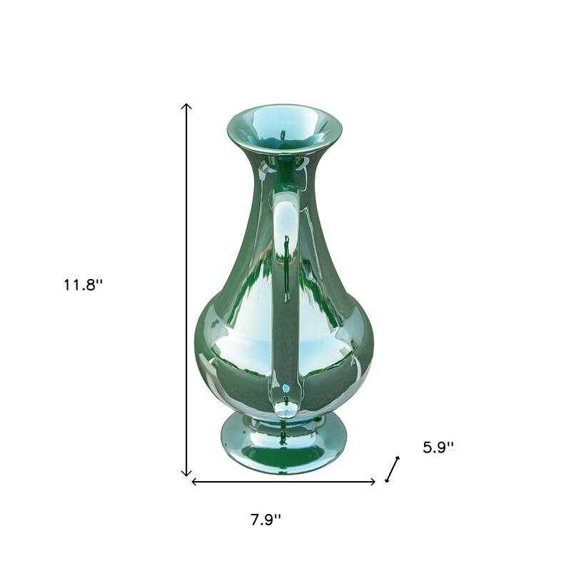 12" Green Ceramic Amphora Table Vase - 7.90