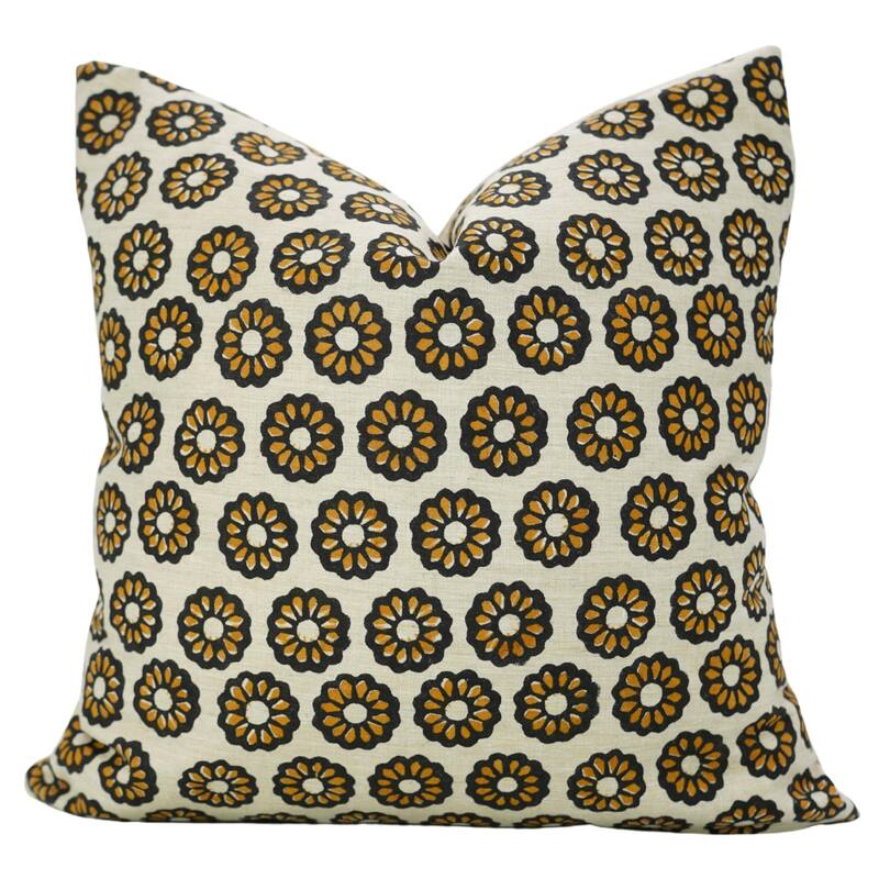 Fabdivine Handcrafted Floral Mustard Cushion Cover Linen Blend, Bulbul
