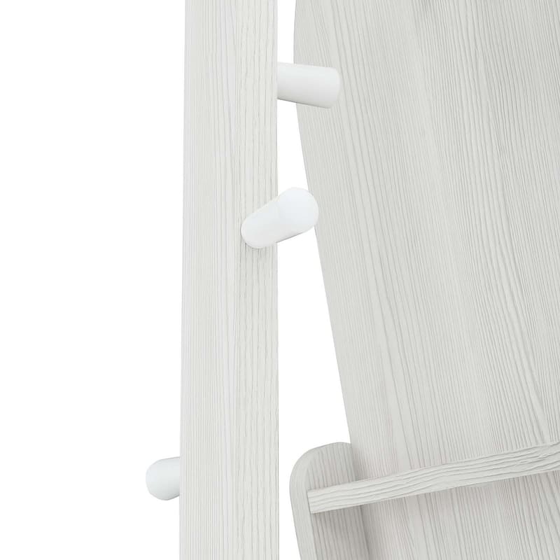 Lewis Modern White Wooden Standing Arched Mirror with Shelf and Hooks