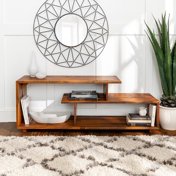 Asymmetrical 60-inch Solid Wood TV Stand Console