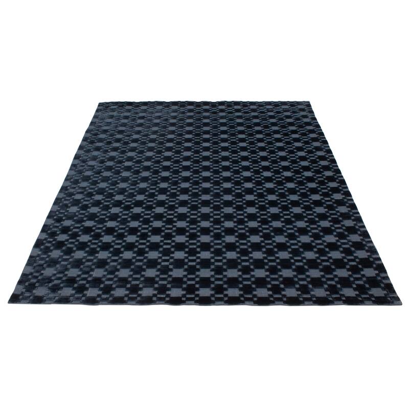 ECARPETGALLERY Hand Loomed Shimmer Navy Viscose Rug - 8'1 x 9'9