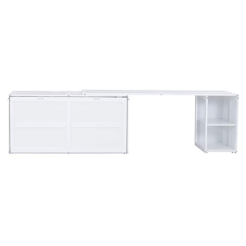 Solid Wood Queen Size Murphy Bed with Rotable Desk, Hidden Wall Murphy Bed Frame w/Slats Support for Bedroom/Apartment