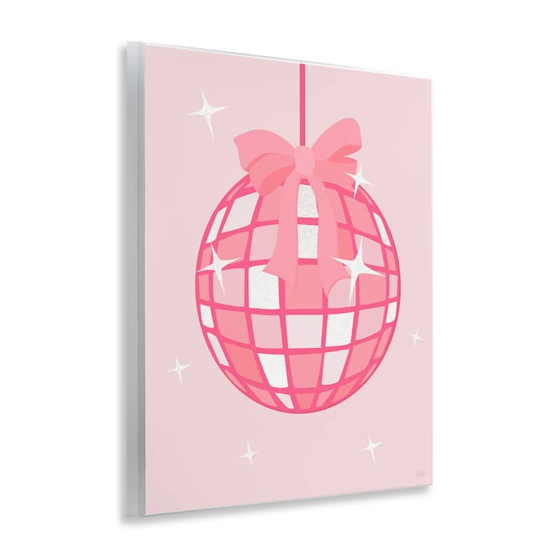 Stupell Pink Disco Ball with Ribbon Wall Plaque Art Design By Natalie Carpentieri