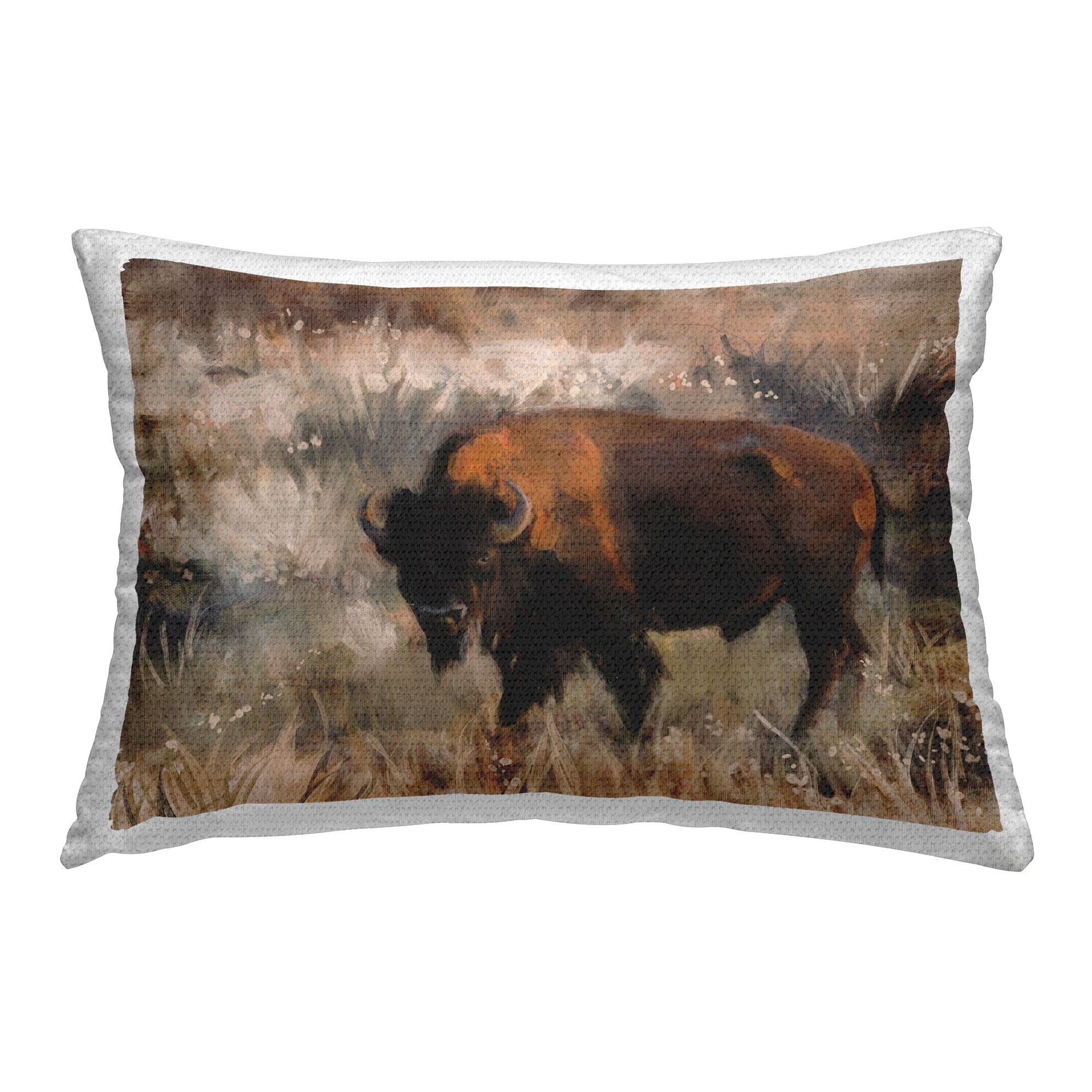 Stupell Traditional Bison Range Printed Outdoor Throw Pillow Design by Nina Blue