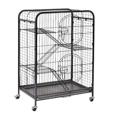 Black Metal Pet Crate Cage Kennel With Wheels