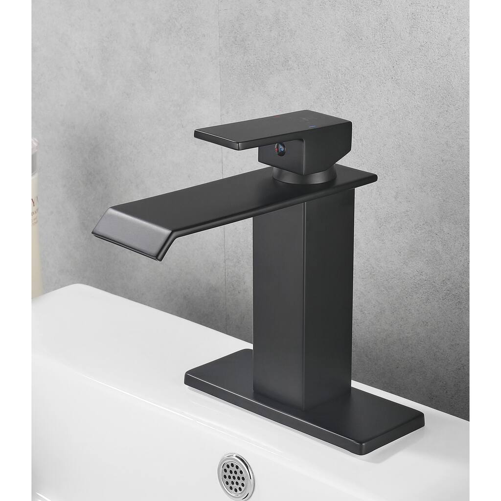 Single Hole 1 Handle Waterfall Bathroom Sink Faucet with Pop Up Drain