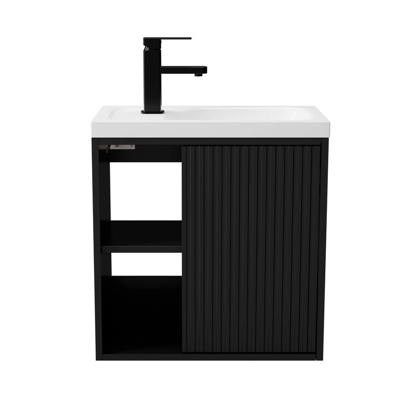 Single-Door Vertical Stripe Wall Cabinet with Integrated Basin