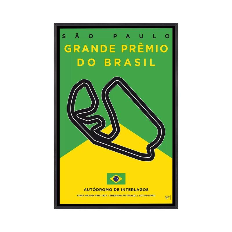 iCanvas "F1 Interlagos Track Minimal Poster" by Chungkong Framed - Ebony - 40x26