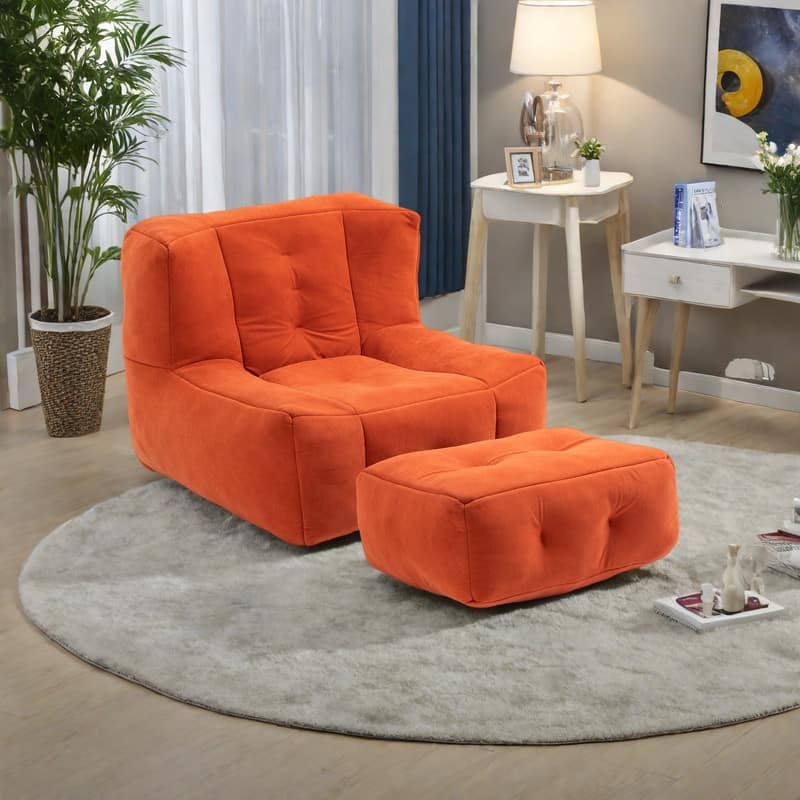 Velvet Memory Foam Bean Bag Super Soft Lounge Chair with Ottoman