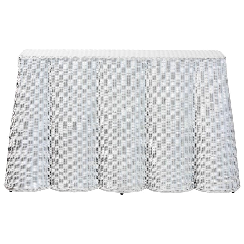 Palm Scallop Natural Rattan Console Table – Handwoven Wicker Accent Table for Hallway or Entryway, Coastal Décor, Rectangle