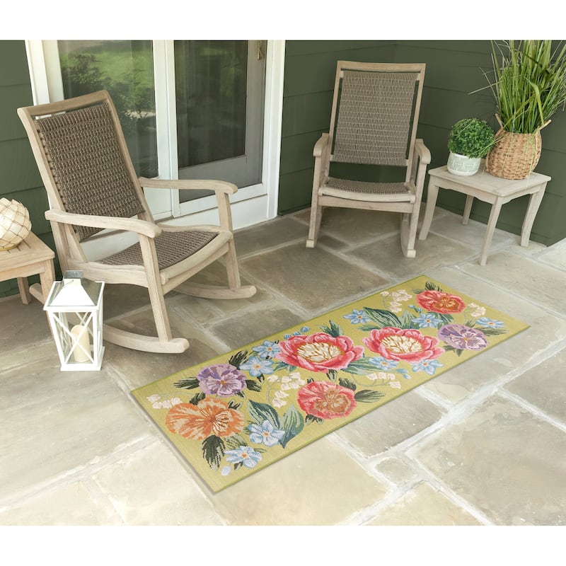 Liora Manne Esencia Secret Garden Indoor/Outdoor Mat - 1'11" x 4'11" - Green