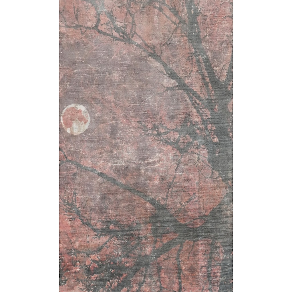 Hand Knotted Oriental Viscose Silk Carpet Modern Pictorial Coral Abstract Area Rug - 6' 2'' X 3' 11''