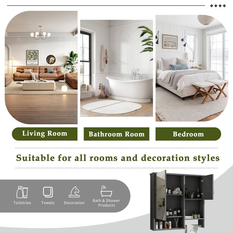 29" x 28" Modern Wall Mounted Bathroom Medicine Cabinet, Bathroom Wall Storage Cabinet with Mirror, Over the Toilet