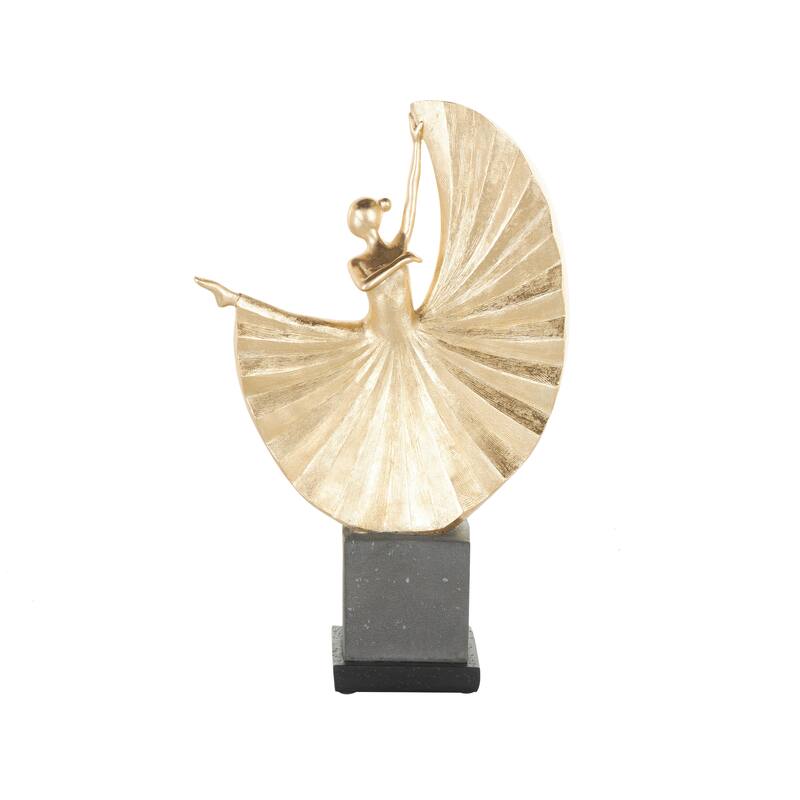 Gold Polystone Ballet Dancer Decorative Sculpture with Elevated Black Base