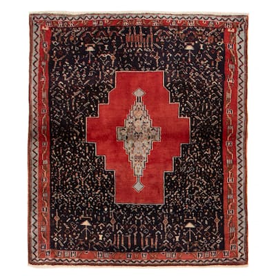 Kayseri Vintage Navy, Red Rug 4'1" x 4'7" - 4'1 x 4'7