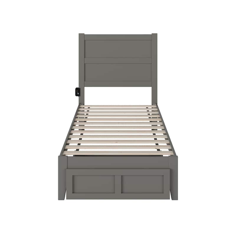 Twin Bed with Storage Drawer - Classic Grey Bedroom Furniture