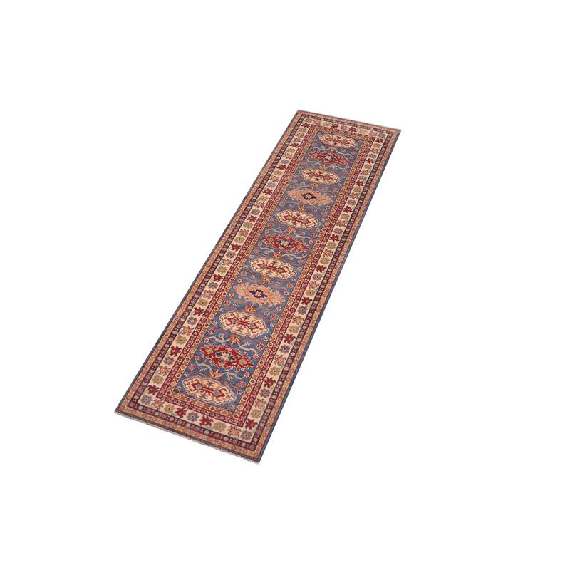 Tribal Kazak Bethany Light Blue/Beige Wool Runner - 2'10'' x 9'9''