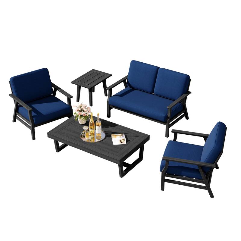 5-Piece Teak Outdoor Conversation Set with Tables.