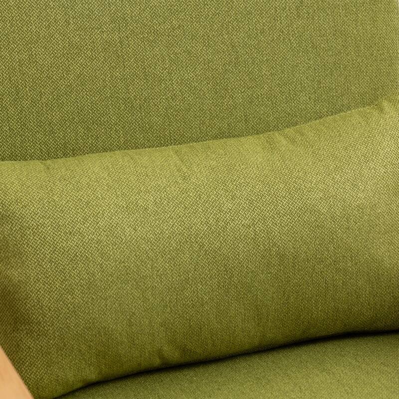 Modern Comfortable Upholstered Rattan Handrail Accent Chair, Linen Plywood Frame Chair for