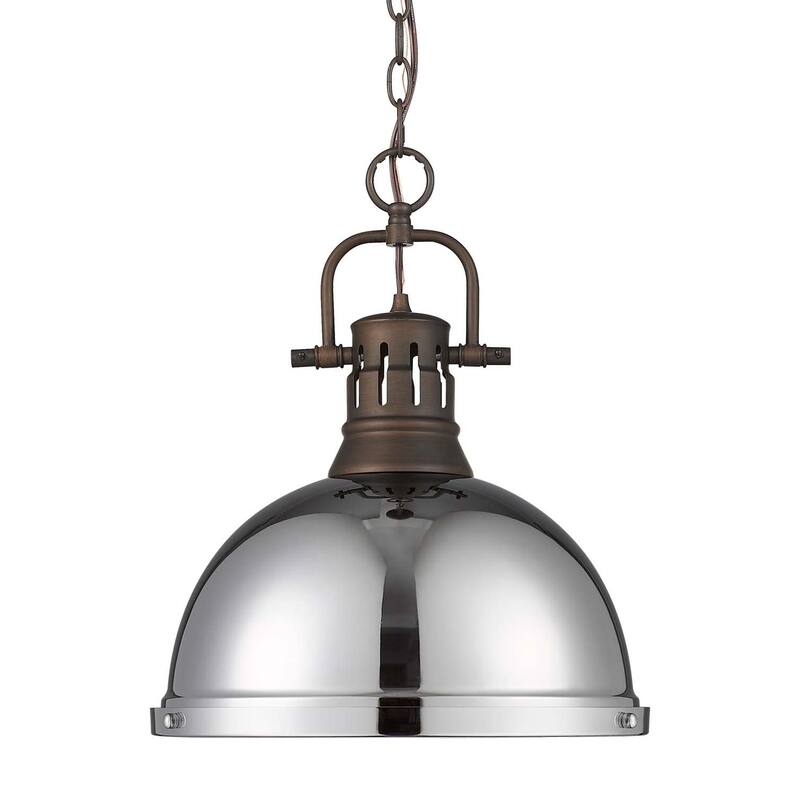 Golden Lighting 3602-L RBZ Duncan 14" Wide Pendant - Rubbed Bronze / Chrome