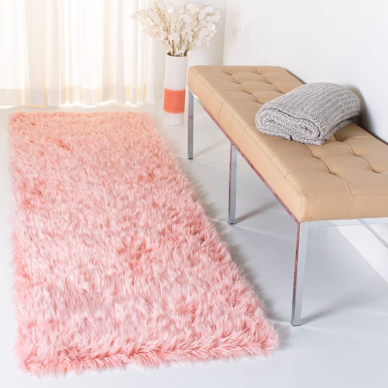 SAFAVIEH Faux Sheep Silke Skin 2.4-inch Thick Rug - 2'6" x 8' Runner - Pink