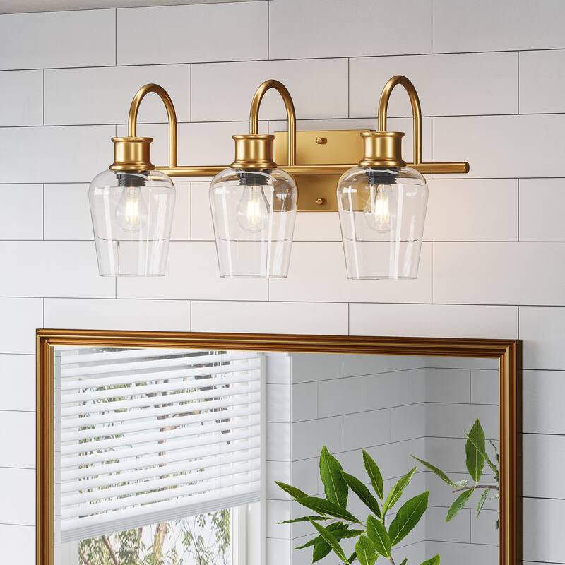3-Light Golden Bathroom Vanity Light Fixtures, E26 Base