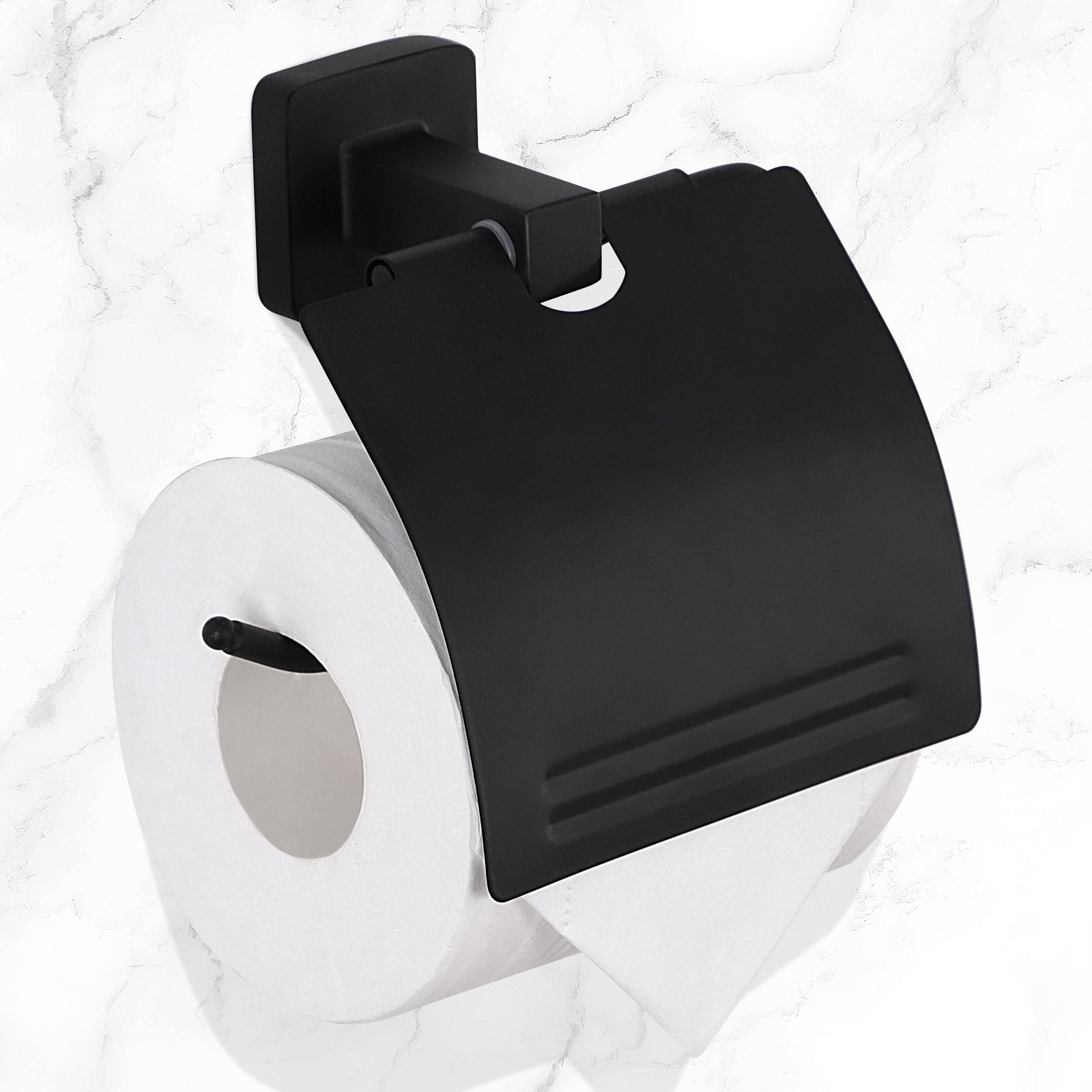 Toilet Paper Holder with Cover Tissue Holder Waterproof Matte Black - On  Sale - Bed Bath & Beyond - 36355722