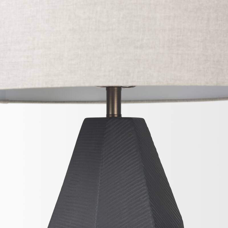 Piven Matte Black Textured Ceramic w/ Grey Shade Table Lamp
