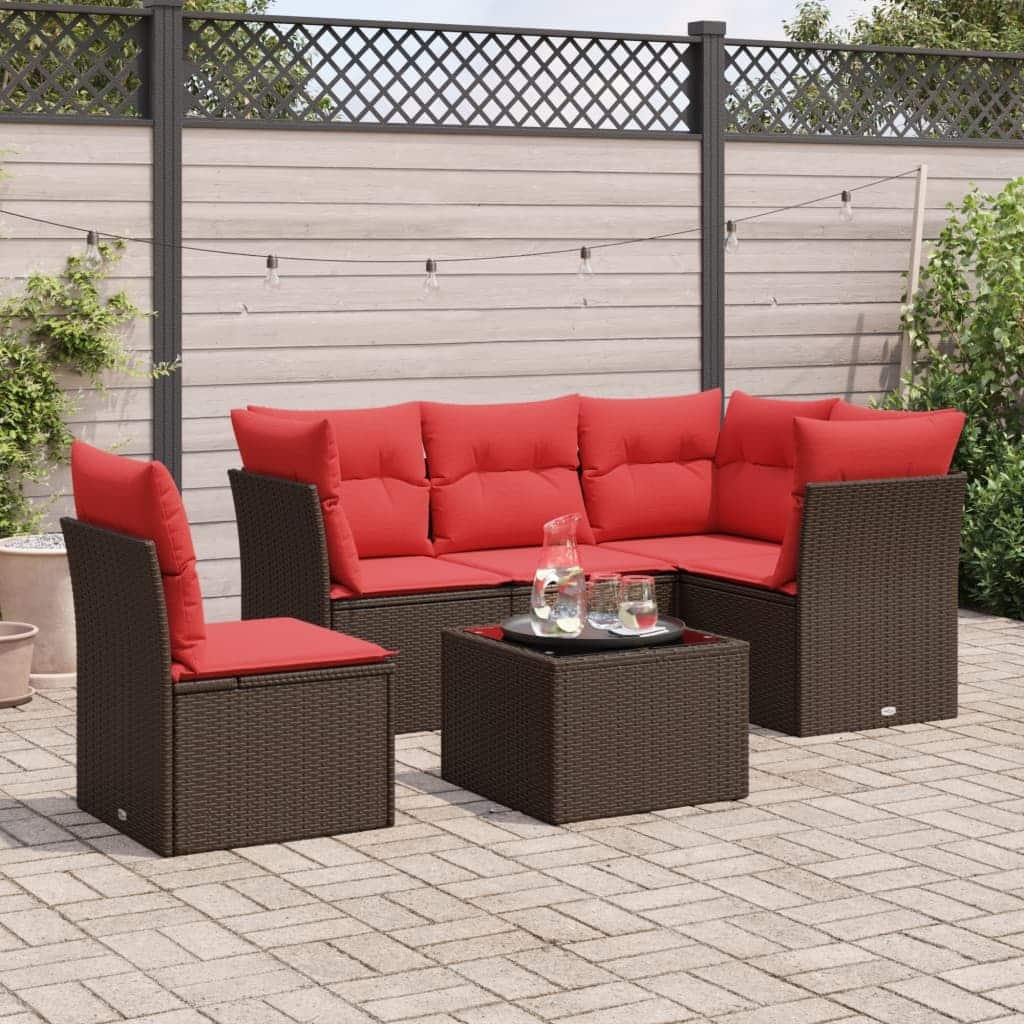 vidaXL 5/6 Piece Patio Sofa Set with Cushions Brown/Gray Poly Rattan - 24.4 x 24.4 x 27.2