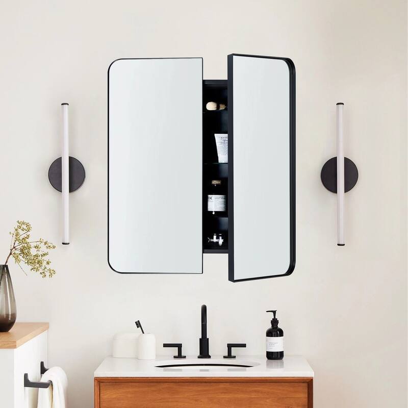 TEHOME Double Door Recessed & Surface Mount Rectangle Bathroom Medicine Cabinet with Mirror