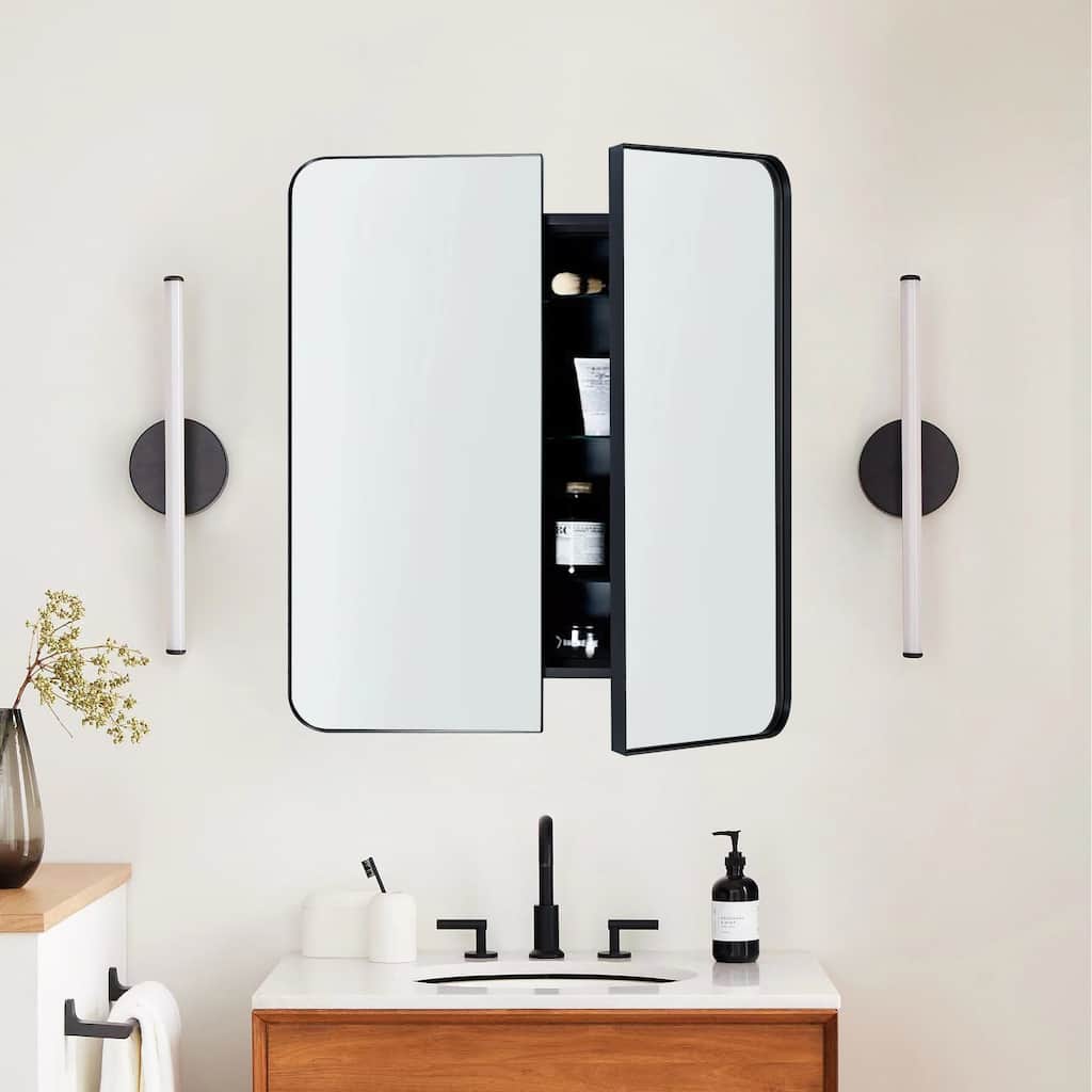 TEHOME Double Door Recessed & Surface Mount Rectangle Bathroom Medicine Cabinet with Mirror