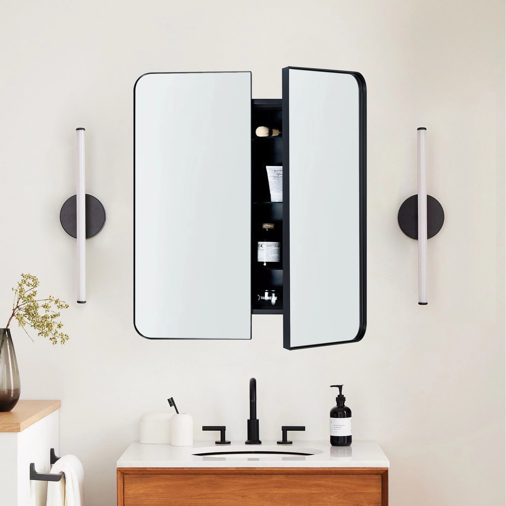 TEHOME Haxhere Double Door Recessed & Surface Mount Rectangle Bathroom Medicine Cabinet with Mirror