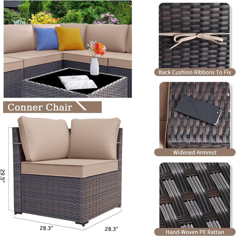 Delnavik 7 Pieces Rattan Outdoor Patio Furniture Sofa Set with Firepit - 7 pcs
