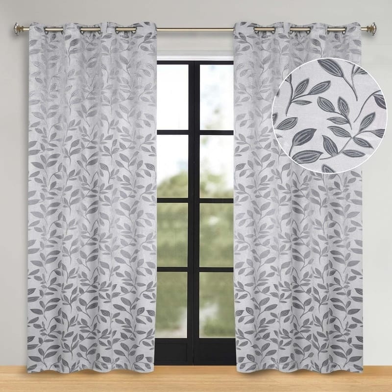 Superior Modern Bohemian Leaves Room Darkening Curtains with Grommets