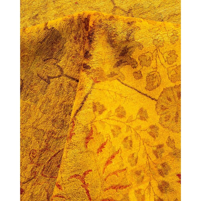 Overton Hand Knotted Wool Vintage Inspired Modern Contemporary Overdyed Yellow Area Rug - 8' 2" x 10' 3"