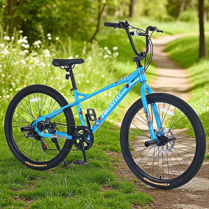 26 Inch Kids Freestyle Mountain Bike, Boys & Girls 12+, Shimano 7-Speed Steel Frame with Dual Disc Brakes