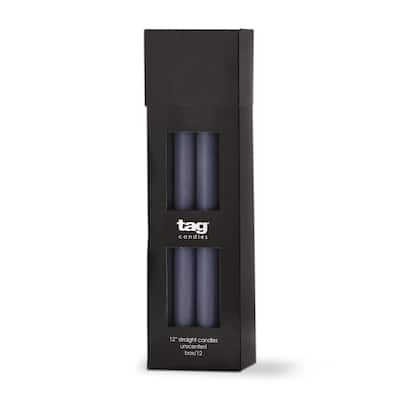 Color Studio 12" Straight Taper Unscented Smokeless Paraffin Wax Candle Slate Blue, Burn Time 12 hrs. Set 12